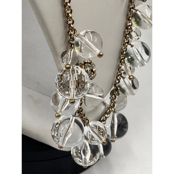 J. Crew Faceted Glass Lucite Bead Cluster Statement Chain Gold Tone Necklace - Picture 5 of 8